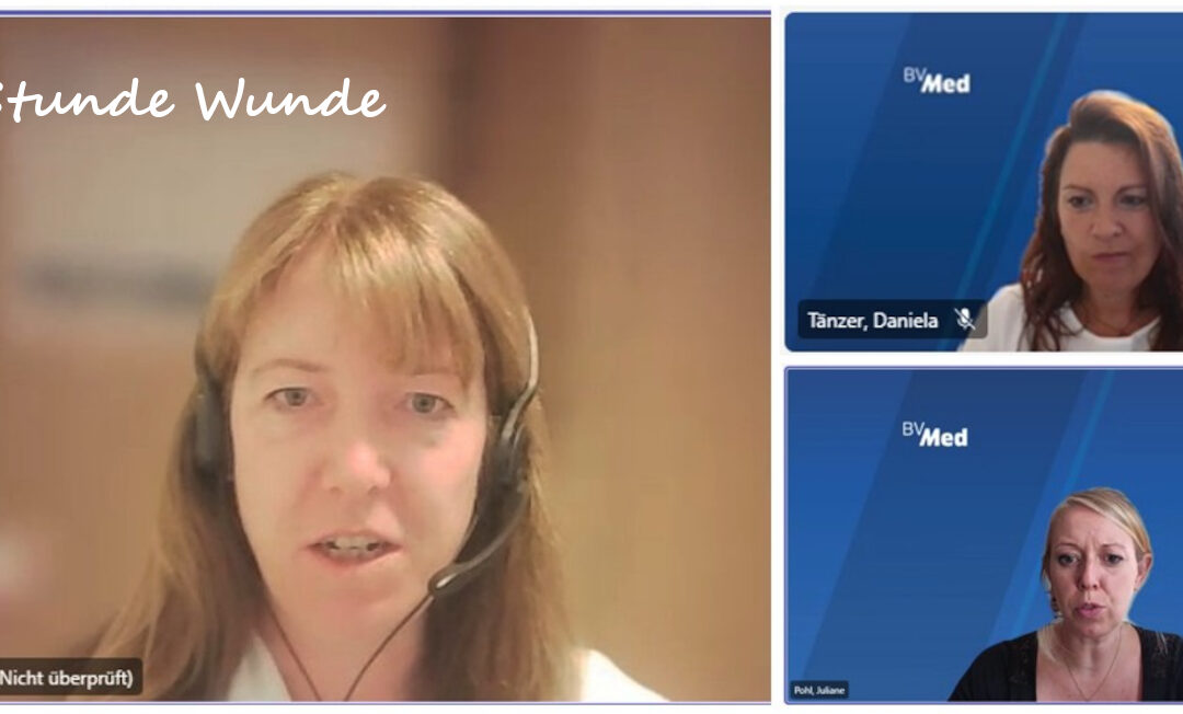 Screenshot vom Monitor. 3Personen sind online im Gespräch.