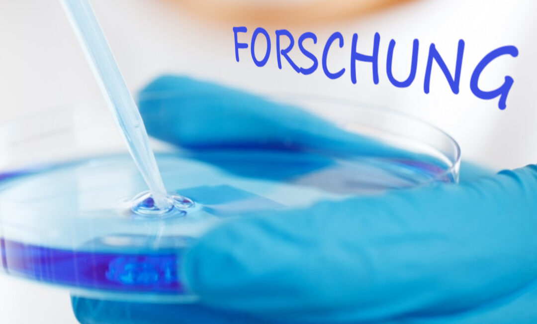 Eine behandschuhte Hand hält eine Petrischale mit Flüssigkeit, in die gerade eine Pipette gesenkt wird.